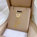 Gold titanium steel Y-necklace featuring a white shell butterfly and hollow charms - N125 Mother of Pearl Butterfly Gold