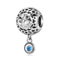 Silver S925 zodiac charm bead with blue stone, star and moon pattern for bracelets - Pisces - Blue Zirconia