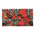 Elastic wide headband featuring red leopard print with gold chain and baroque medallion motifs - Red Leopard Chain Bow (10773)