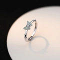 Leuchtender S925 Silber-Schmetterlingsring mit hellgrünem Emaille und klarem Zirkon - Einstellbar Offen / Schmetterling Stil/Frauen / Silber