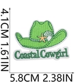 Detailed view of Coastal Cowgirl green hat patch with starfish embroidery and dimensions - Style 17 (Green Cowboy Hat Text)