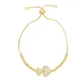 Bracciale regolabile cuore e croce in oro 18 carati con pavé di zirconi cubici - Doppio cuore
