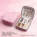 Portable dusty pink velvet round jewelry box with zipper and multi-slot storage interior - Square 10x10 Velvet Style / Smoky Pink