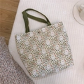 Sac à déjeuner en coton floral avec motif chien et poignées vertes de style japonais - Fond Vert Motif Chien Fleuri