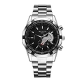 Men's silver stainless steel watch with black chronograph dial and calendar function - Black Dial Silver Band
