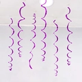 Set of six shimmering purple PVC spiral swirl decorations for festive party ceiling display - Single Swirl 6 Pcs / Rose Red