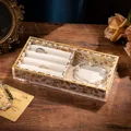 Luxury acrylic jewelry box with gold leaf lining and white velvet ring slots - Type A Printed / Off-white