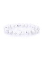 Detail shot of white howlite beaded stretch bracelet with grey marble veins on white background - 2198 Imported Howlite
