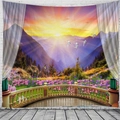 Scenic tapestry with sunrise mountain view and purple flower field for wall decoration - Style 6-Sunset Flower Sea