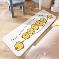 Rectangular white plush bedside rug featuring yellow cartoon chick and motivational text - Jump Rope Chicken