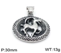 Gros plan du pendentif vintage 30mm en acier avec gravure de cheval et bordure - Capricorne (Sans Chaîne)