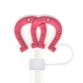 Pink horseshoe straw topper with star patterns and silicone dust plug for 10mm straws - Interlocked Double Horseshoe (12)