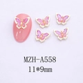 Detailansicht der 11x9mm rosa 3D-Schmetterlings-Nagelkunst-Anhänger mit Goldrahmen - Pink Lila Schmetterling Stil (A558)