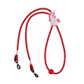Dettaglio del cordino elastico rosso per occhiali con accessorio unicorno in silicone - Rosso