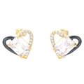 Elegant gold heart earrings with zircon micro-paving and black enamel accents - Gold Black