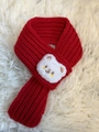 Red knit pet scarf with cute white cartoon bear patch for festive winter warmth - Red Bear