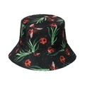 Reversible bucket hat with ladybug and green leaf print on black cotton fabric - Ladybug Print (U)