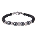 Bracciale da uomo in acciaio al titanio con ossidiana nera opaca e perle grigie - Stile Pietra Magnetica e Nero Opaco