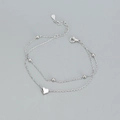 S925 silver double-layered heart bracelet with delicate beads and adjustable chain - 925 Silver / White Gold
