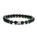 Men's beaded bracelet with black obsidian, blue tiger eye stones, and silver metal cylinder - Blue Tiger Eye Hybrid
