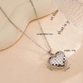 Silver hollow heart necklace with white cubic zirconia inlay and 45cm chain - Silver Hollow Striped Heart Style