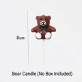 Brown bear birthday candle with black bowtie and white plastic stand for cake decor - Bag Packaging / Brown