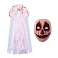 Halloween blutiger Geisterbraut-Schleier mit Blumen-Stirnband und gruseliger Clown-Maske - Geisterbraut Maske und Stirnband Set