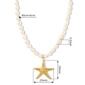 Collier de perles avec pendentif étoile de mer doré et blanc, chaîne 40+6cm - Longueur réglable / Plaqué Or 18K