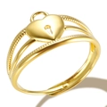 Adjustable gold plated heart lock ring with triple-layer braided band for women - Style L Gold