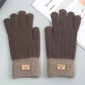 Winter knitted touchscreen gloves in brown two-tone design with warm fleece lining - Dark Coffee
