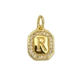 Detail of 18k gold plated square pendant with letter R and crystal micro-pave - Gold Letter R