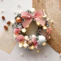 Christmas wreath with pink bows, LED lights, and gold Merry Christmas sign, 50cm diameter - 50CM Flocked Pink Wreath With LED