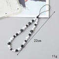 Beaded phone charm strap in black and white featuring dice beads and faux pearls - K2886 Dice Chain