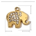 Detailed macro view of a 12mm gold elephant pendant made of stainless steel and rhinestones - YE507 (Elephant)
