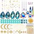 DIY crystal suncatcher kit with prism pendants and golden celestial metal charms - 370pcs Set / Gold