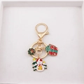 Détails du porte-clés de Noël doré avec pendentifs en émail bonhomme de neige et cadeau - Style 4-Bonhomme de Neige Boîte Cadeau Couronne