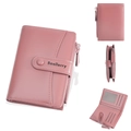 Short mauve bifold wallet for women with large capacity zip pocket and card slots - Dark Pink