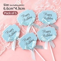 5-piece set of light blue cloud-shaped Happy Birthday cake toppers with silver glitter - Blue Topper with Text - 5 Pcs