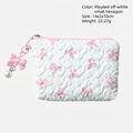Cream pleated bow cosmetic bag with pearl charm and pink zipper, size 14x2x10cm - Pink & White Bowknot Mini Hexagon Bag