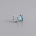 Detailed close-up of S925 silver huggie earrings with channel-set turquoise blue stones - Style C (Silver)