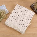 Close-up of double-layer cotton baby blanket with black stars and fringe details - 100*120 cm / Beige Pentagram