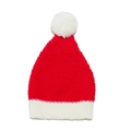Detailed view of a classic red and white knitted Santa hat made from soft wool material - M(56-58cm) / Red