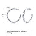 Minimalist 30mm C-shaped stainless steel hoop earrings in polished silver finish - 30MM / Steel