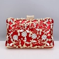 Elegant red velvet clutch bag with golden floral frame and sparkling crystals for evening wear - Red