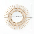 Boho Wandspiegel im Sonnenblumen-Design aus Rattan, 28cm Durchmesser in Naturholz-Optik - Stil A Rund Gerade Kante 28CM