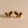 Élégantes boucles d'oreilles papillon dorées avec émail noir et cristaux scintillants - Or Noir (KDE2168)