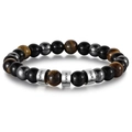 Custom men's bead bracelet with obsidian tiger eye stones and engraved name beads - Tiger Eye + Magnetic Stone + Obsidian
