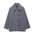 Women's mid-grey wool coat with notched lapels and single-breasted design - XS / Tops / Gray