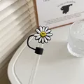 Daisy smile silicone straw cover for 10mm straws, cute dustproof drinking cap accessory - Black Daisy / 10mm-Individual Package