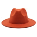 Classic vibrant orange wool felt fedora hat with a minimalist wide brim for men and women - M (56-58cm) / Caramel